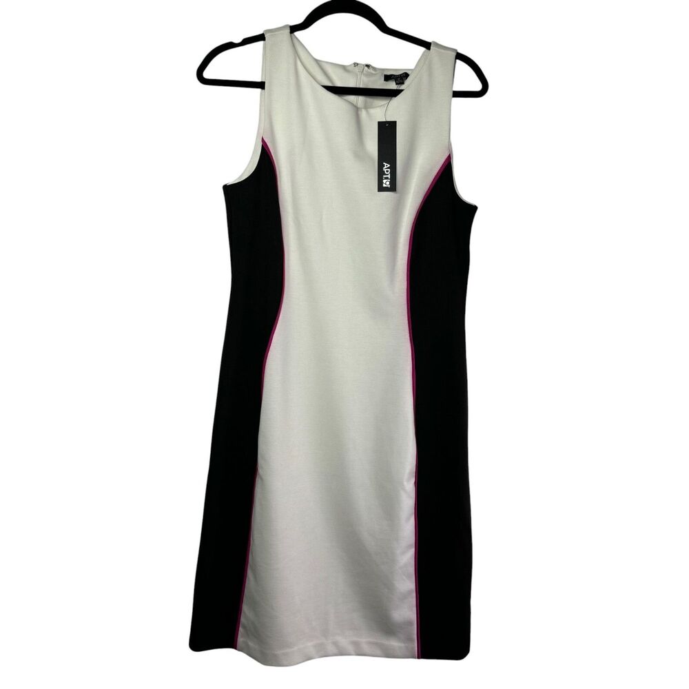 Apt 9 Dress Women's Medium White Black Pink Sleeveless Shift Midi Pencil NWT